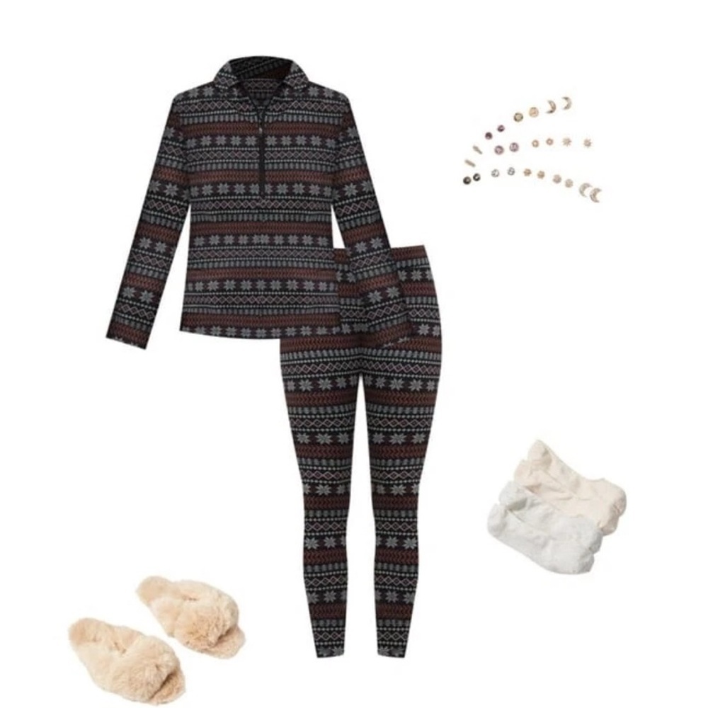 Like NEW! Lou & Grey Fair Isle Feel Good Quarter Zip Top and bottoms size medium